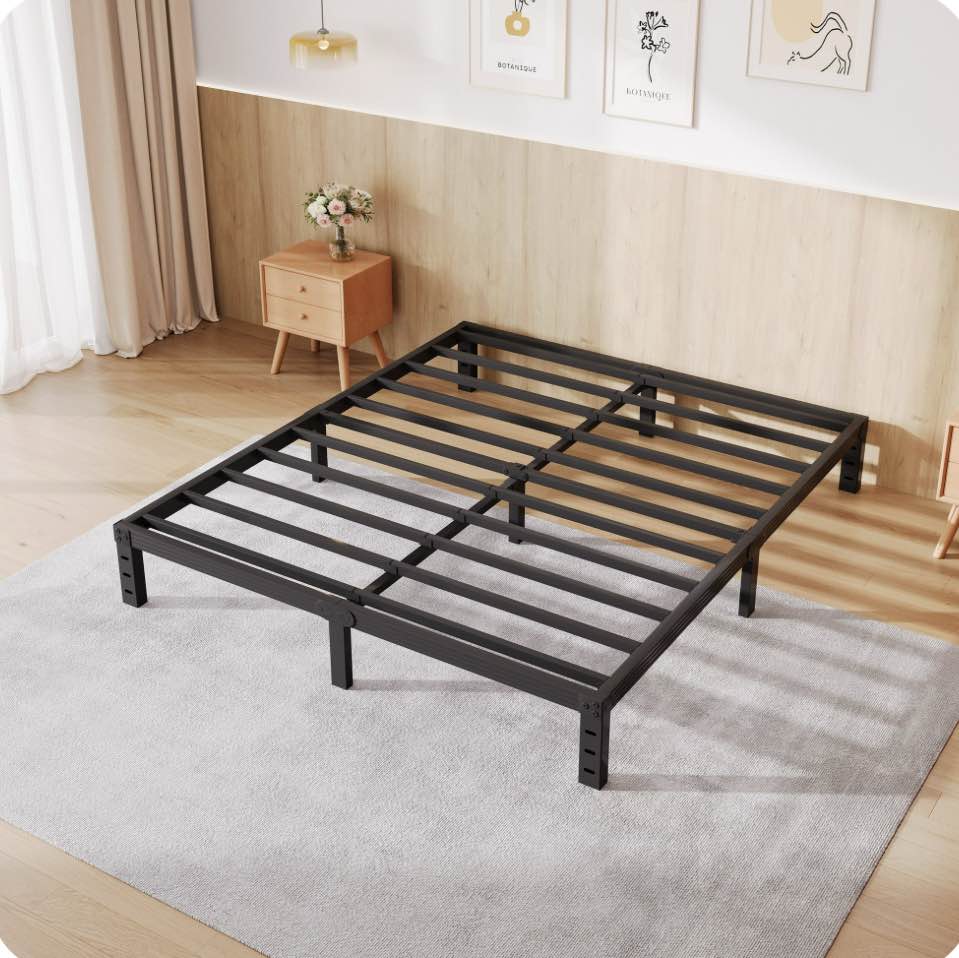 comasach 12 inch queen bed frame, easy assembly, heavy duty metal platform, noise free, black