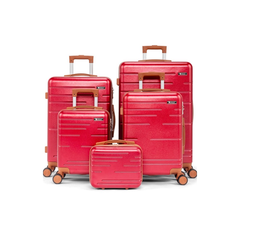 zimtown luggage 5 piece sets suitcase abs hardside with spinner wheels and tsa lock, red
