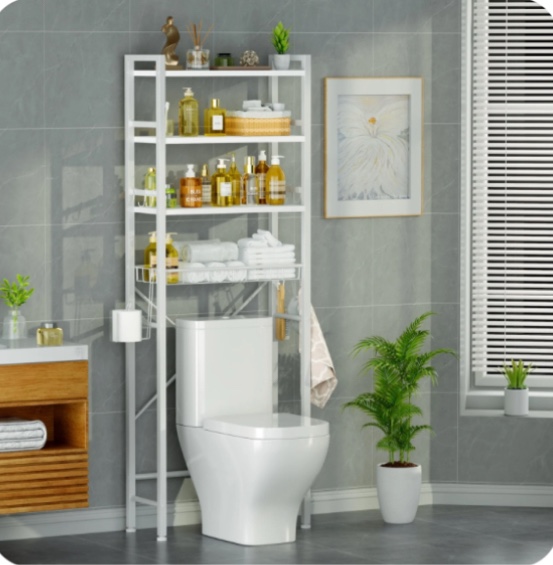 Capri Over The Toilet Storage Shelf, 4-Tier Freestanding Bathroom Organizers and Storage, above Toilet Space Saver Rack with Adjustable Shelves, Toilet Paper Holder and 3-Hooks, White