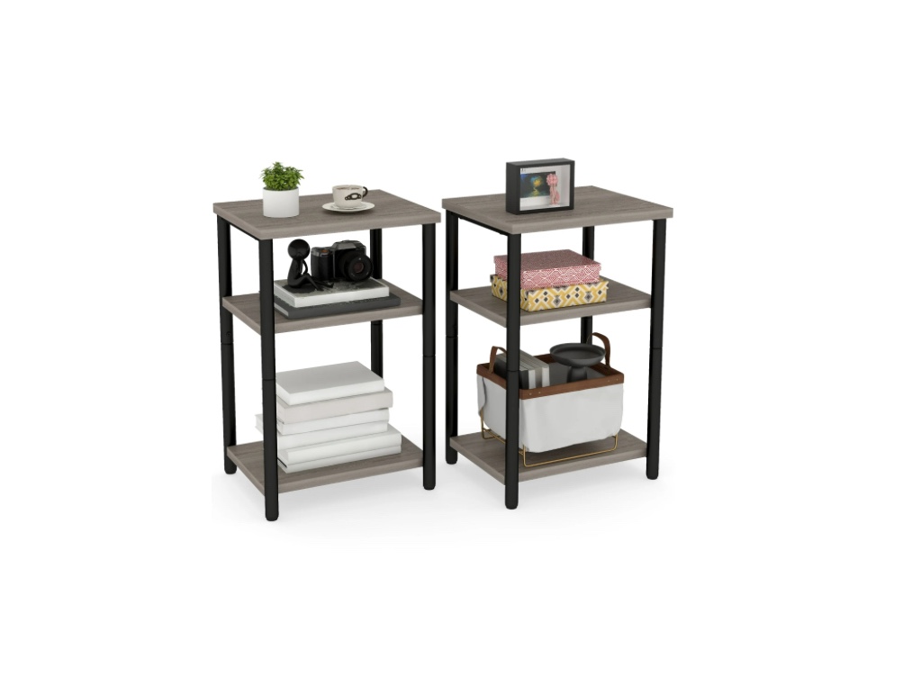 edx 3-Tier End Table, Nightstand, Storage Shelf for Living Room, Bedroom, Grey,11.81"W x 13.39"D x 22.8"H