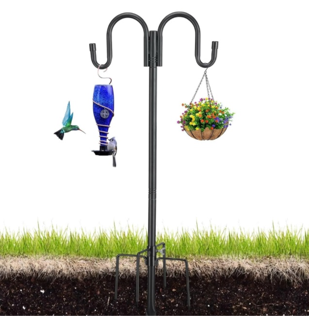 LCOKEIY 94 inch Double Shepherds Hook for Bird Feeder, Bird Feeder Poles for Outdoors
