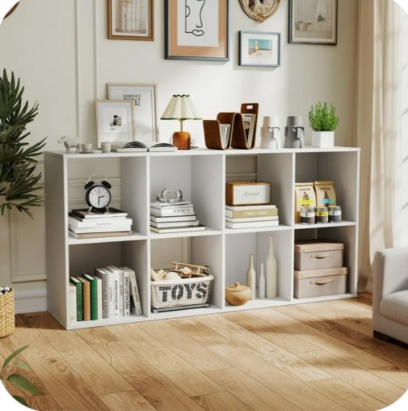 zunmos 8 cube storage organizer,open cube storage bookcase with 4 removable back panels, for living room, bedroom, entrance hall &office ,47.7" l×11.6" w×24"h, white