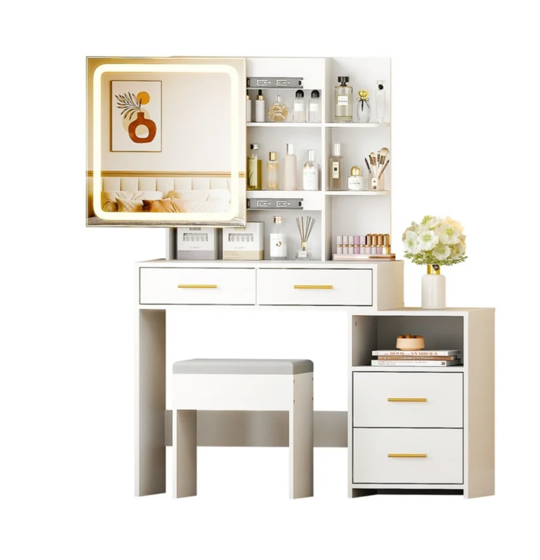 ktaxon lighted makeup vanity table set, dressing table with sliding mirror, vanity desk , white