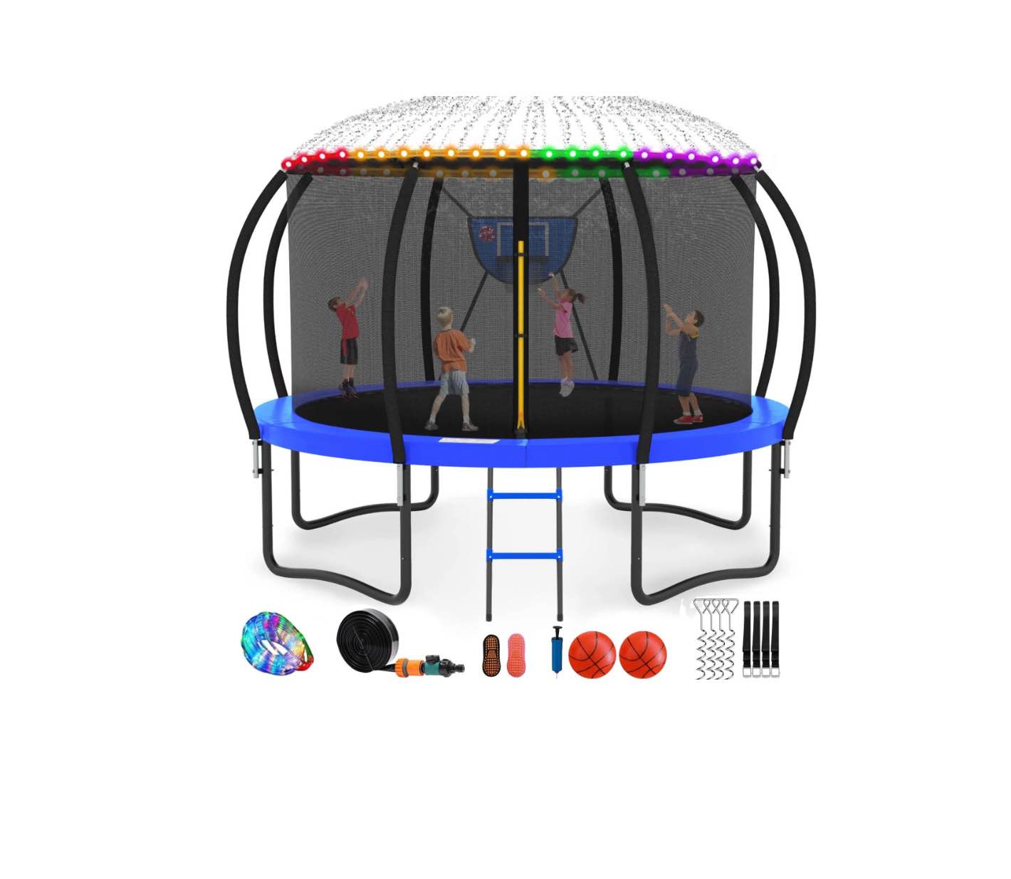 gvdv 14' outdoor trampoline, backyard recreational pumpkin trampoline for kids