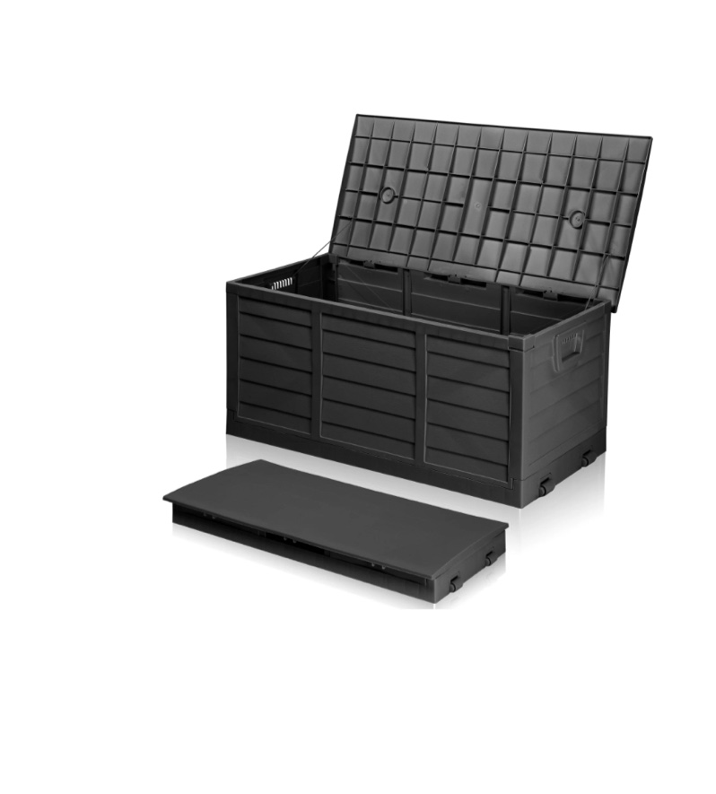 ktaxon 75gal outdoor storage deck box collapsible garden resin deck box pre-installed,space saving & easy set up - black