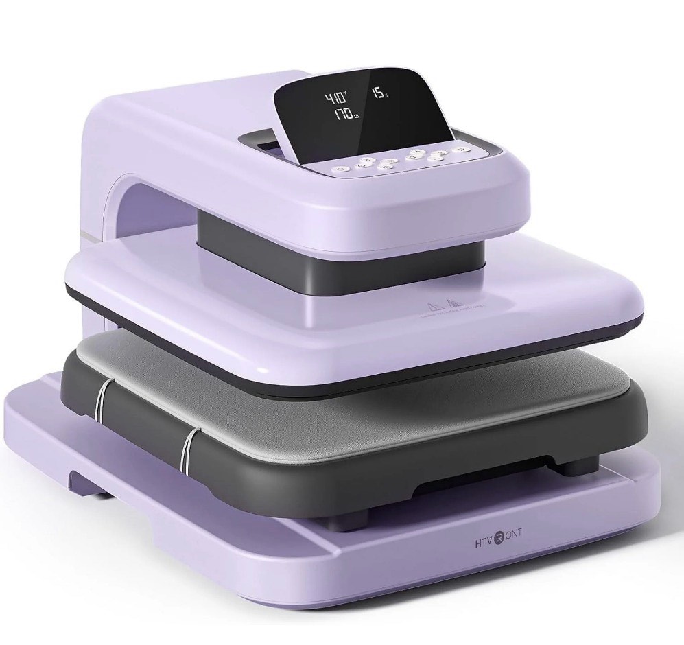 HTVRONT Automatic heat press 2 - Heat Press Machine for T Shirts with Adjustable Pressure & Higher Heating Height, Heats Up Fast and Evenly Heat Press 15x15 for HTV, Sublimation (Purple)