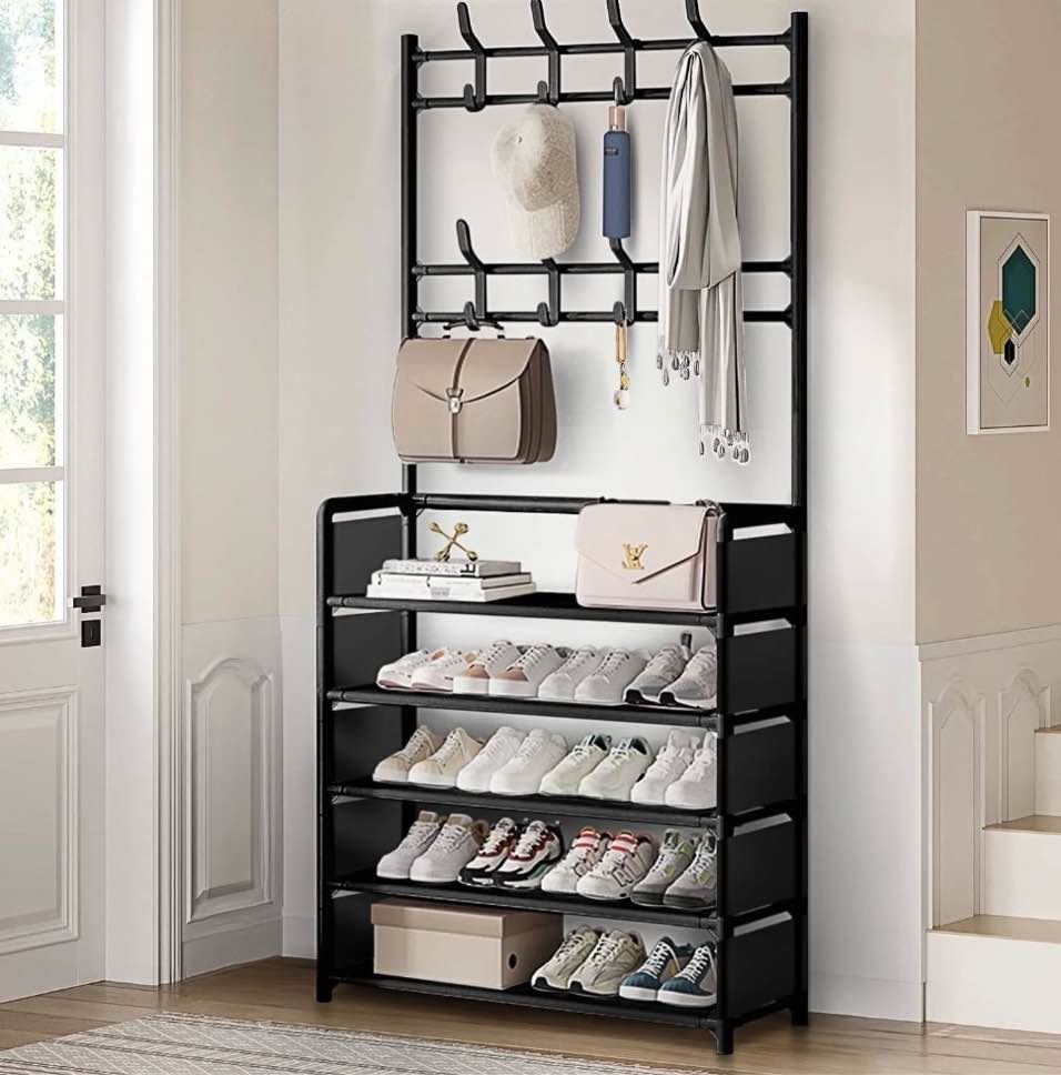 brochao 5-tier dust-proof freestanding shoe rack  black