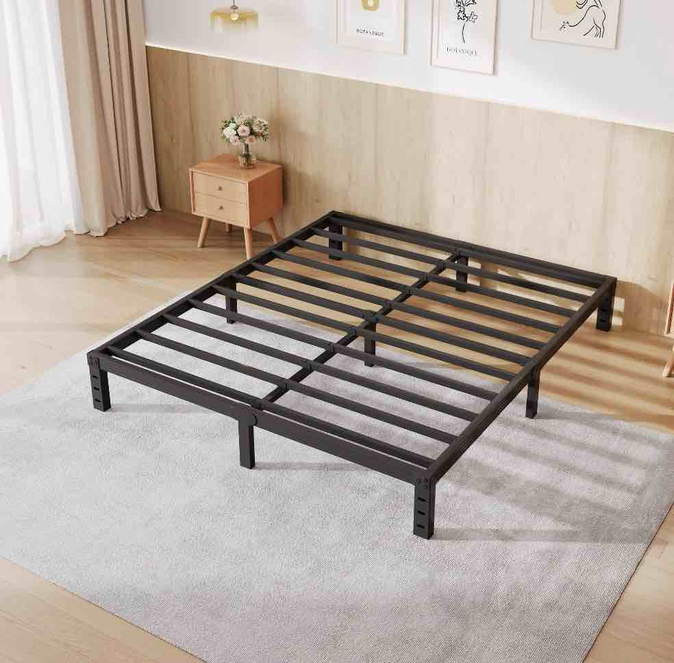 COMASACH 12 inch Queen Bed Frame, Easy Assembly, Heavy Duty Metal Platform, Noise Free, Black