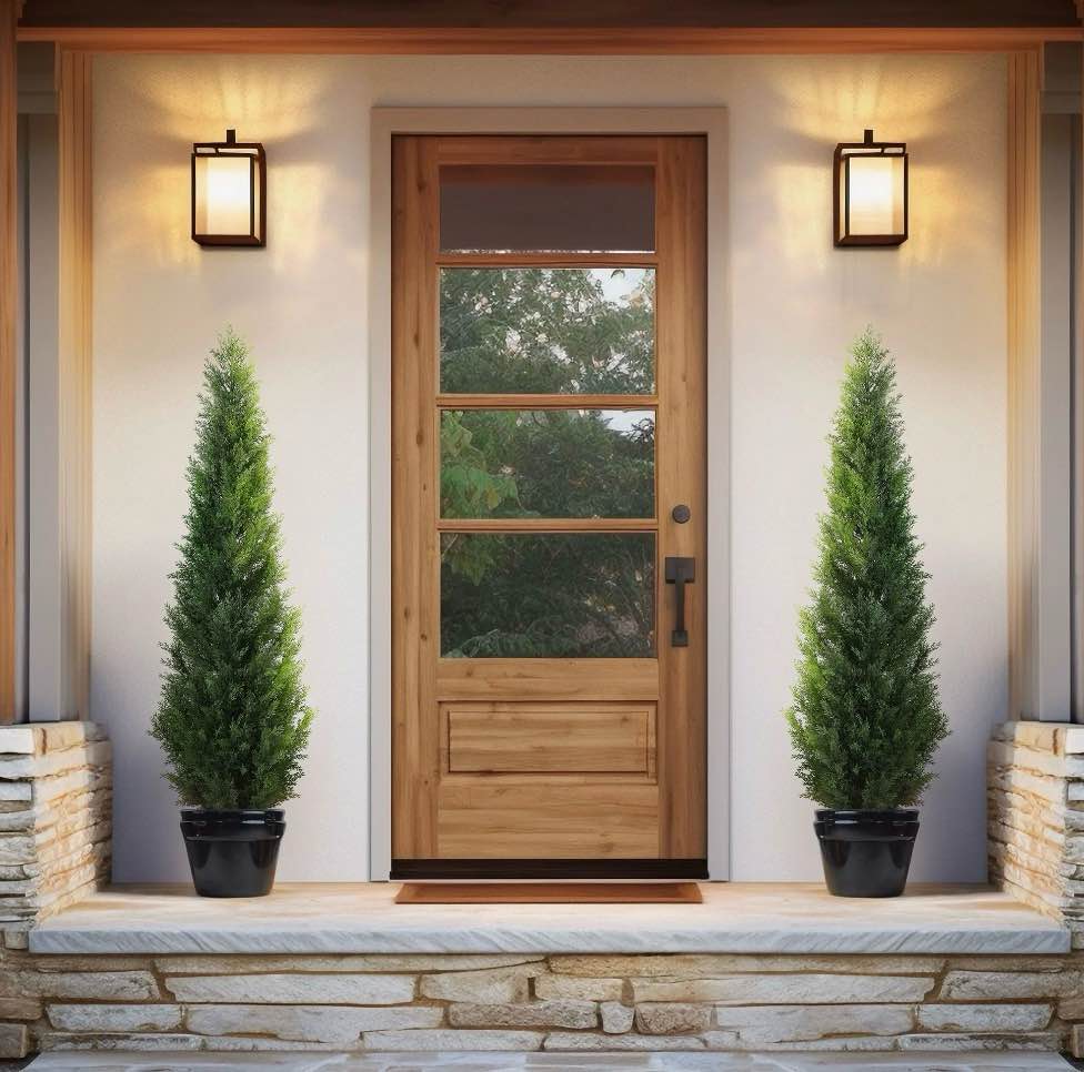 Artificial Cedar Tree 5 FT Artificial Cedar Topiary Trees for Outdoors Potted Fake Cypress Trees Faux Evergreen Plants for Home Porch Decor Set of 2