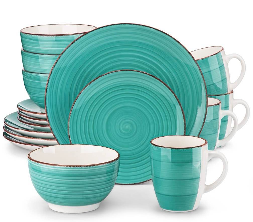 vancasso, Series Bella, 16 Piece Stoneware Dinnerware Set, Green Dinner Set, Service for 4