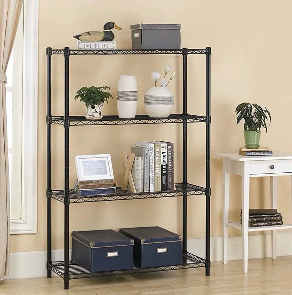 BestOffice 4 Shelf Wire Shelving Unit Garage NSF Wire Shelf Metal Storage Shelves Heavy Duty Height Adjustable for 1000 lbs Capacity Black
