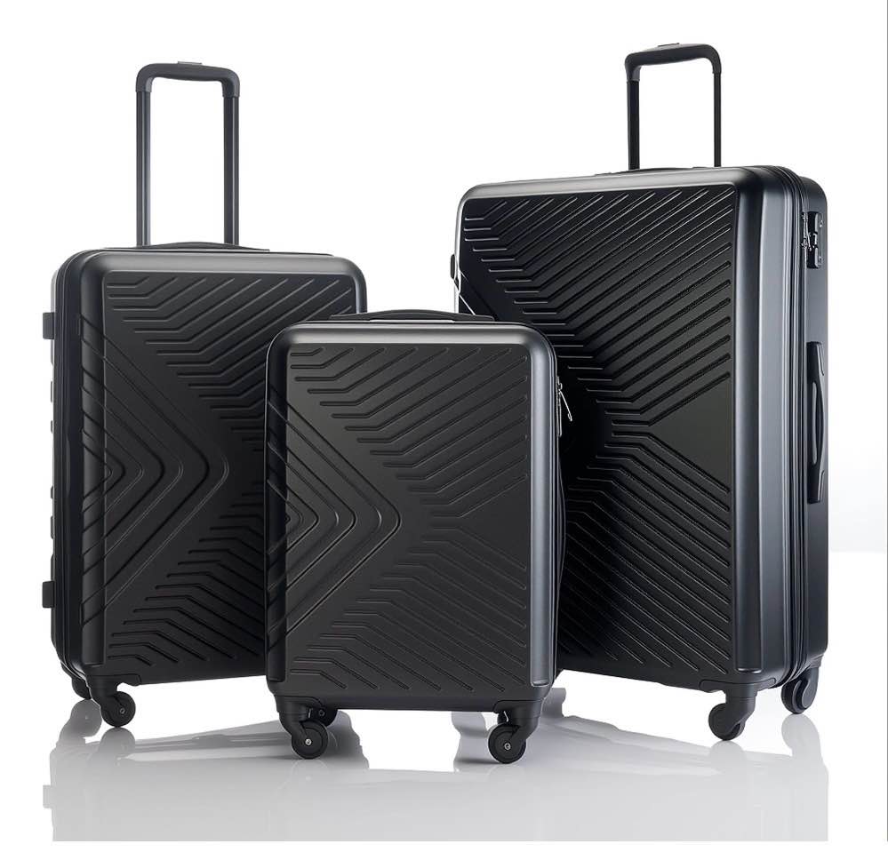 Travelhouse 3 Piece Hardshell Luggage Set Hardside Lightweight Suitcase with TSA Lock Spinner Wheels 20in24in28in.(Black)