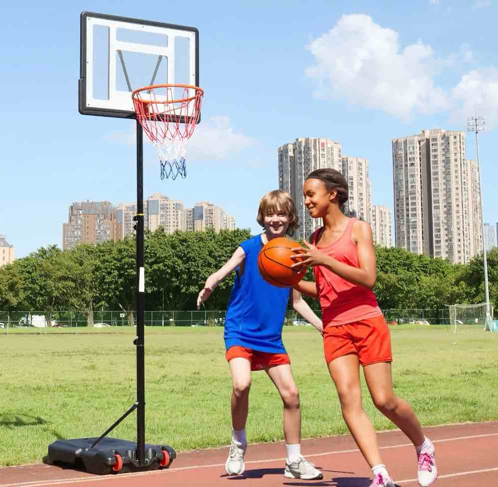 ktaxon 33 in. portable basketball hoop stand  6.5-8 ft adjustable basketball goal system  with pvc backboard indoor/outdoor