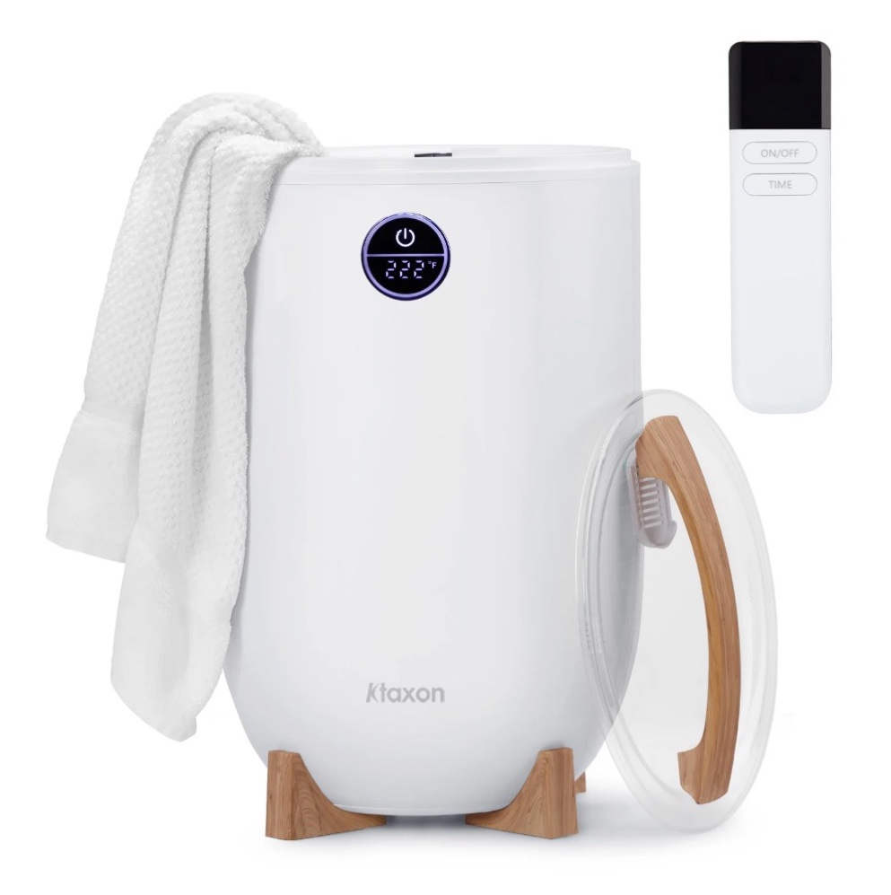 ktaxon towel warmer bucket style, large towel heater with remote control, adjustable timer, led display, fragrance holder, child safety lock, fits up to two oversized towels
