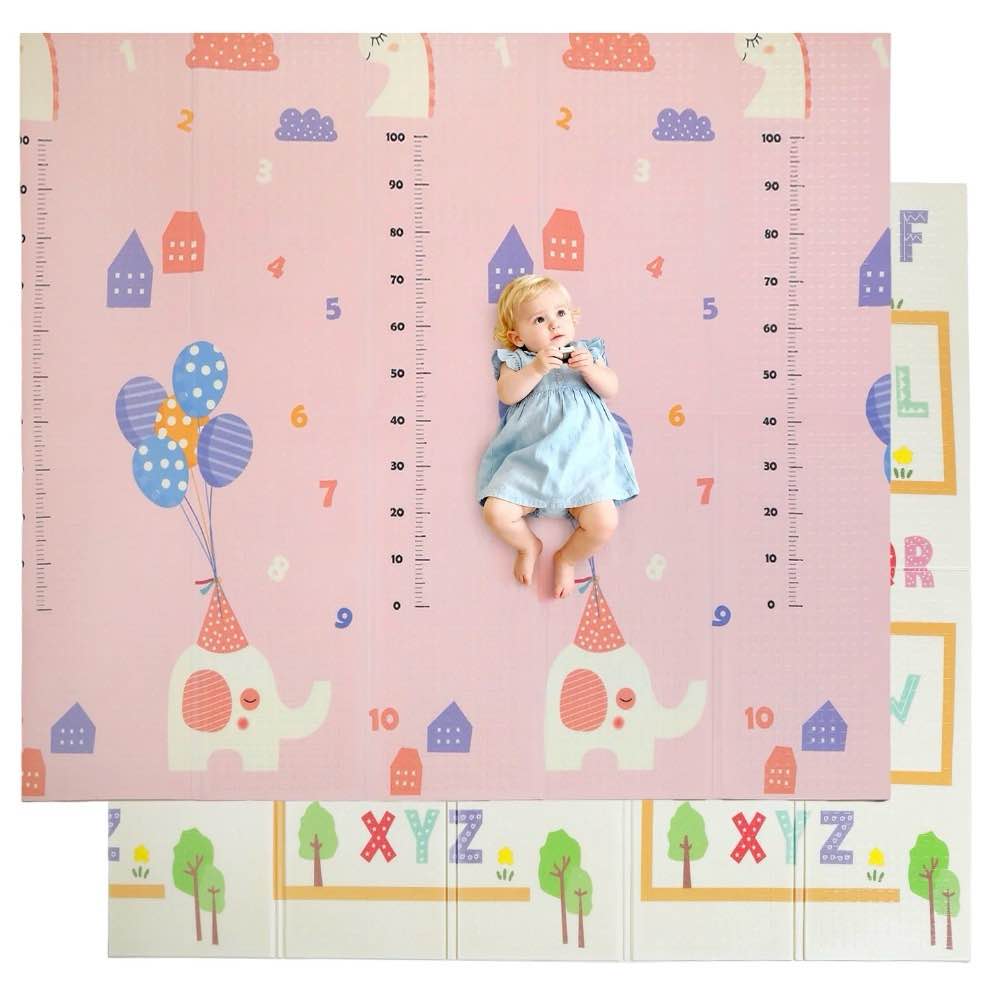 joystone baby play mat, 78" x 70" extra large reversible foam play mat, non-toxic foldable animal print waterproof crawl mat for toddlers and babies