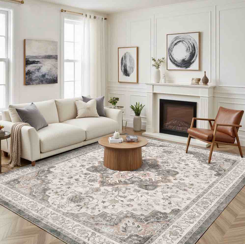 CHITOOMA 9 x12  Area Rugs for Living Room  Washable Rugs Vintage Soft Living Room Rug for Bedroom Dining Room Dorm Office with Non-Slip Backing  Stain Resistant Non-Shed Carpet