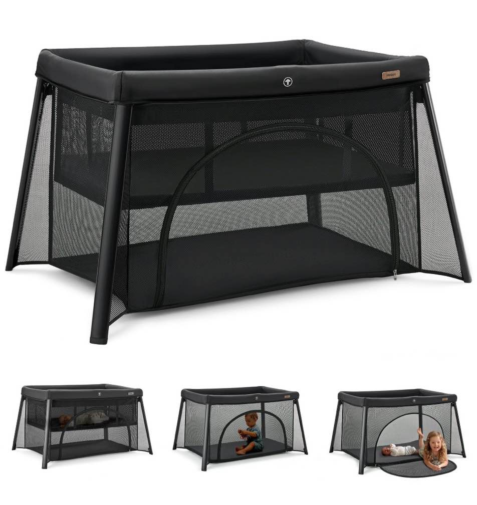 HARPPA Portable Travel Crib with Mattress, Foldable Playard for Baby and Toddler, 11lbs, Black
