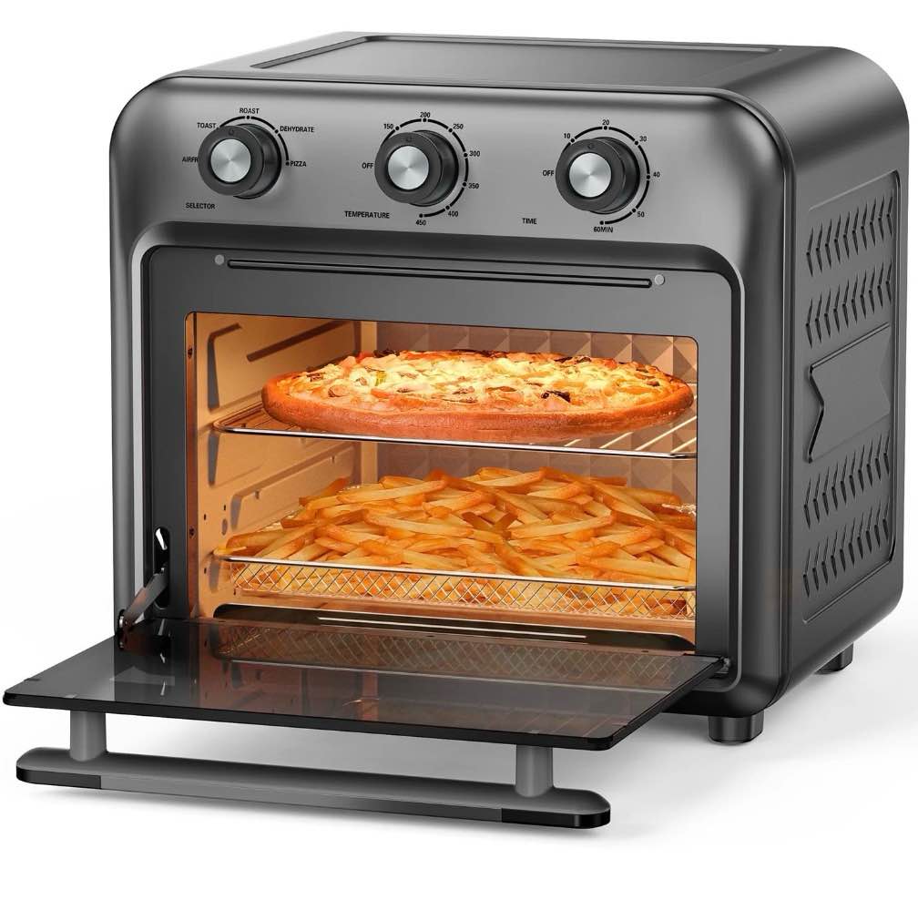 19QT Air Fryer Toaster Oven with Convection, 5-in-1 Countertop Cooker, Visible Window, Oil Free, 1500W, Black