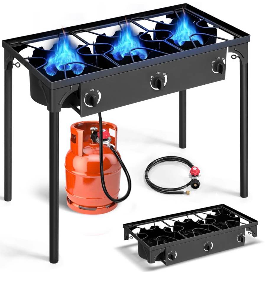 Ktaxon 3 Burner Gas Propane Cooker Outdoor Camping Picnic Stove Stand BBQ Grill