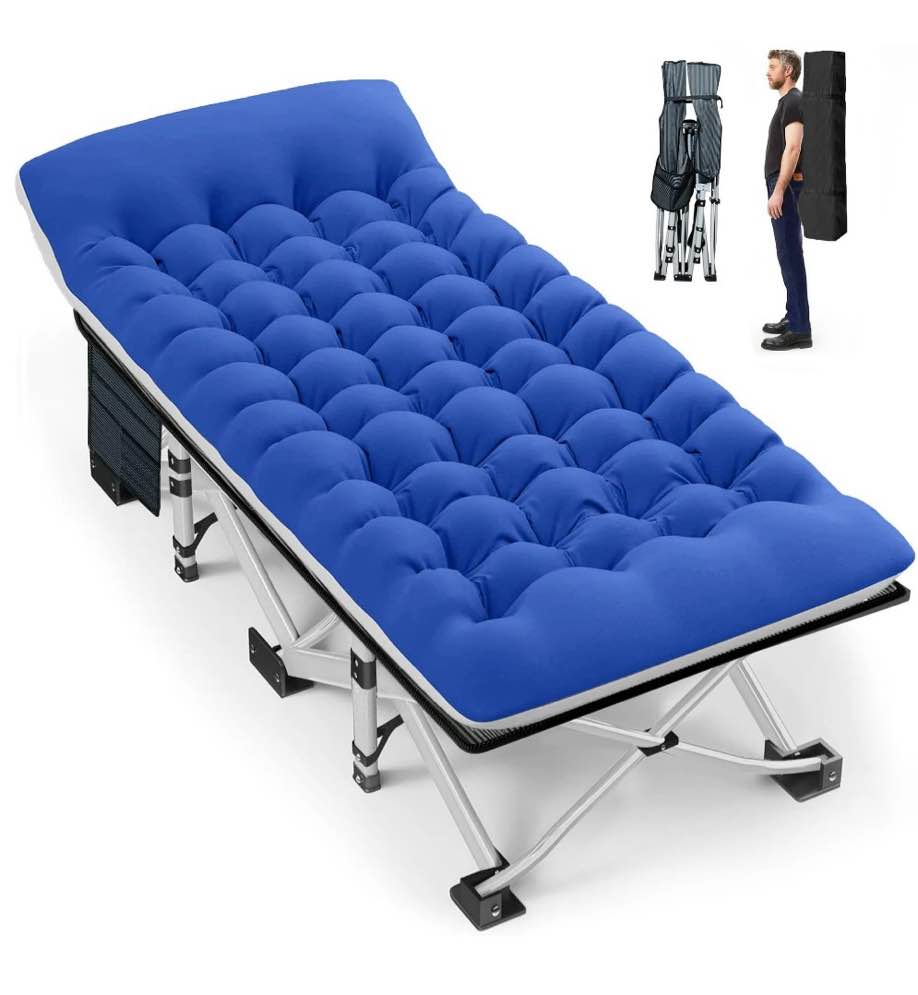 GVDV Folding Camping Cot with 2 Sided Comfort Mattress, 75*28 inch Double Layer Oxford Fabric Folding Bed, Portable Sleeping Bed Cot for Camp Office Nap Beach Travel