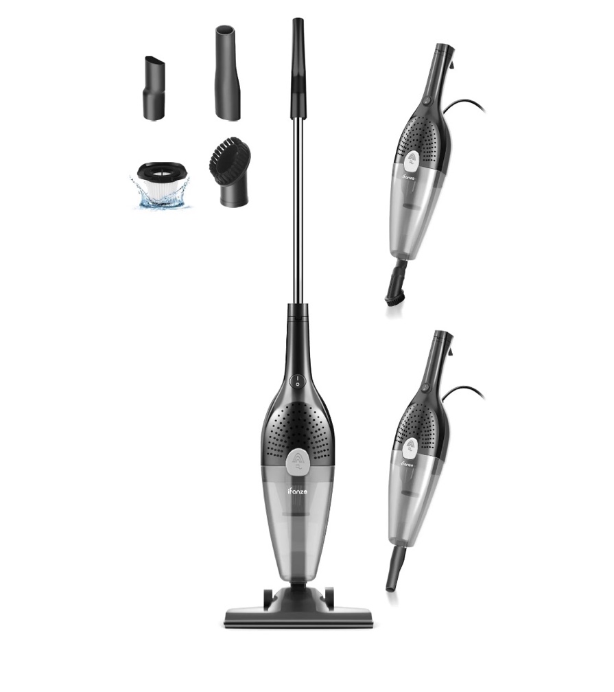 Qunler 25Kpa Corded Stick Vacuum Cleaner with Powerful Suction, 3-in-1 Lightweight Handheld Vacuum Cleaner for Home Carpet Pet Hair, Black Grey, BR602