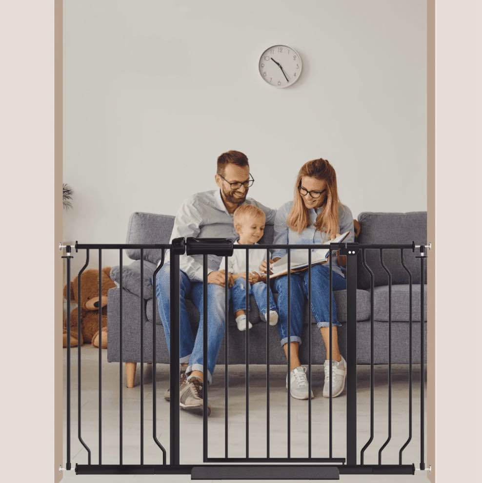 FURDEAR 28.9-47.9" Extra Wide Baby Safety Gate Walk Thru Black Metal Gate