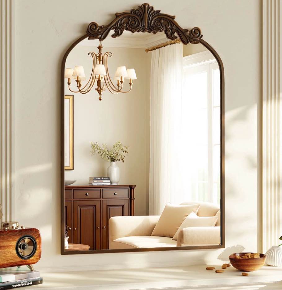 BEAUTYPEAK 38"x 24" Wall Decor Mirror Arched Metal Vintage Bathroom Mirror,Bronze