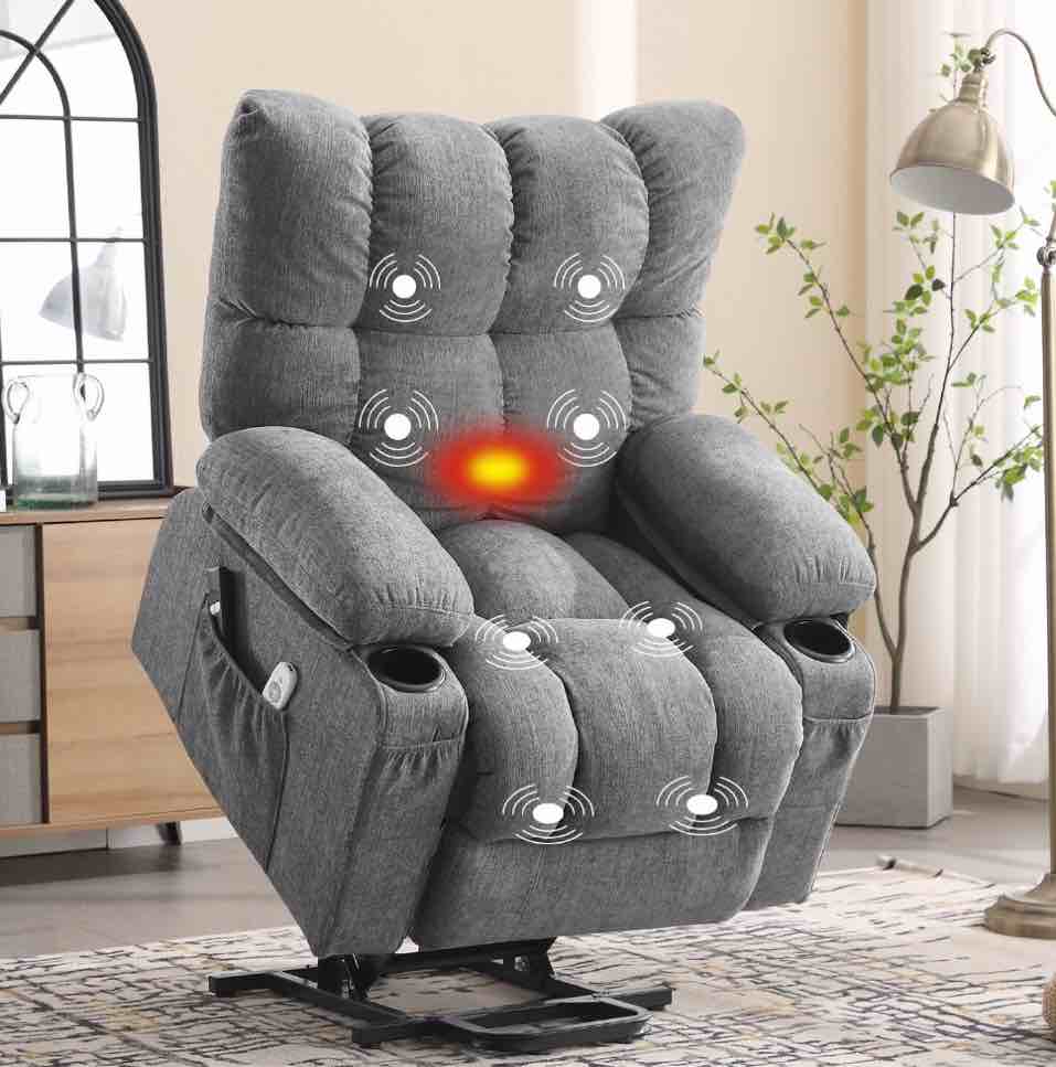 JONPONY Power Lift Recliner Chair for Elderly with Heat and Vibration Massage Recliner Chair with USB Charge Port for Living Room- Infinite Position, Side Pocket,Grey