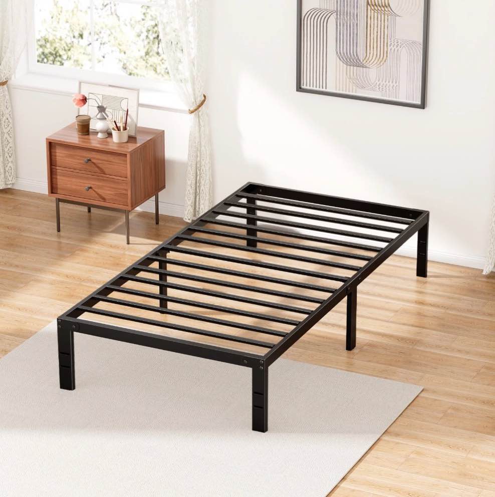 ZUNMOS 14 Inches Twin Bed Frame, Heavy Duty Metal Platform with Storage Space Under Frame, No Box Spring Needed Twin Size Bed Frame, Black