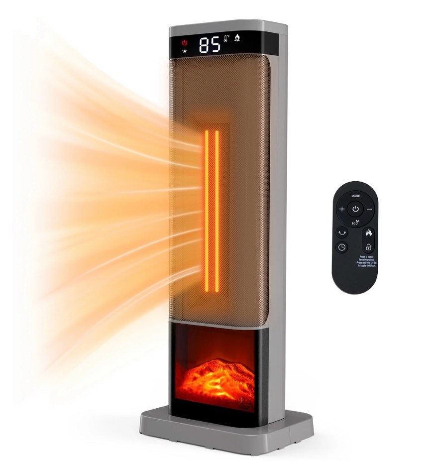 JIOABL Portable Space Heater with Remote, Thermostat, Overheating Protection for Indoor Use, Silver