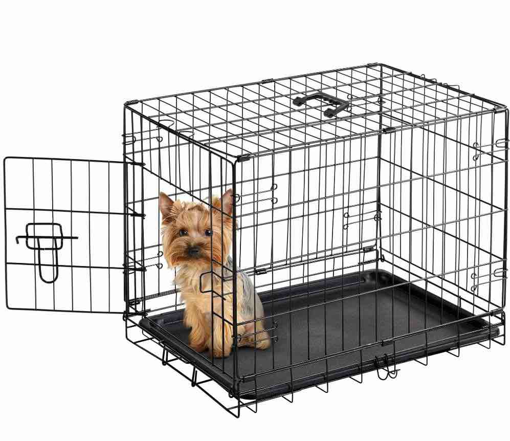 edx small dog crate, 24" single door folding metal wire dog cage with plastic leak-proof pan tray