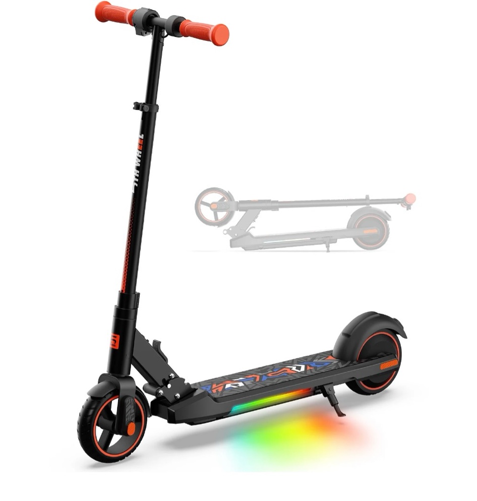 5th wheel ks02 6.5” electric scooter for kids ages 6-14, 150w motor foldable kids electric kick scooter with colorful led lights, 5 miles range & 9 mph e-scooter with adjust height stem