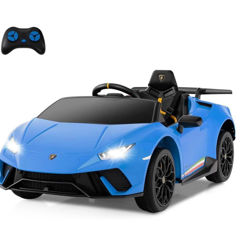licensed lamborghini huracan ride on car by olakids, 12v kids electric vehicle battery powered toy with remote control, led lights, spring suspension, bluetooth, mp3, aged 3-8 years