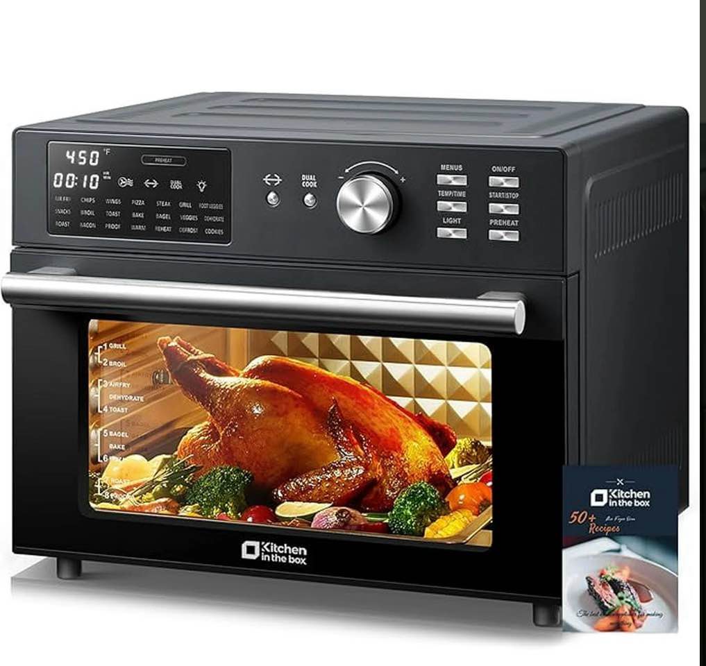 kitchen in the box 32qt digital air fryer toaster oven combo, 21-in-1 convection oven with rotisserie & dehydrate, family-size countertop oven with 6 accessories, 1800w, black