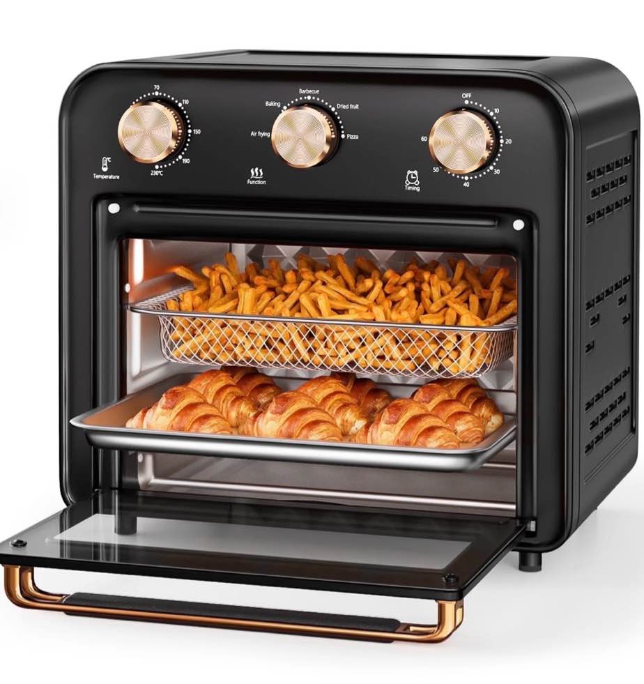 tinana 5-in-1 air fryer toaster oven countertop, 1300w 17 qt, 4-slice convection ovens combo, oil-less air fry, roast, bake broil toast, dried fruit, timer, stainless steel