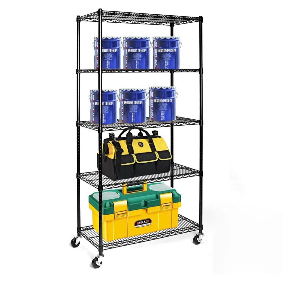 ktaxon commercial 5-tier storage rack, rolling metal garage storage shelves black, 35''w x 18''d x 71''h, capacity for 1250 lbs