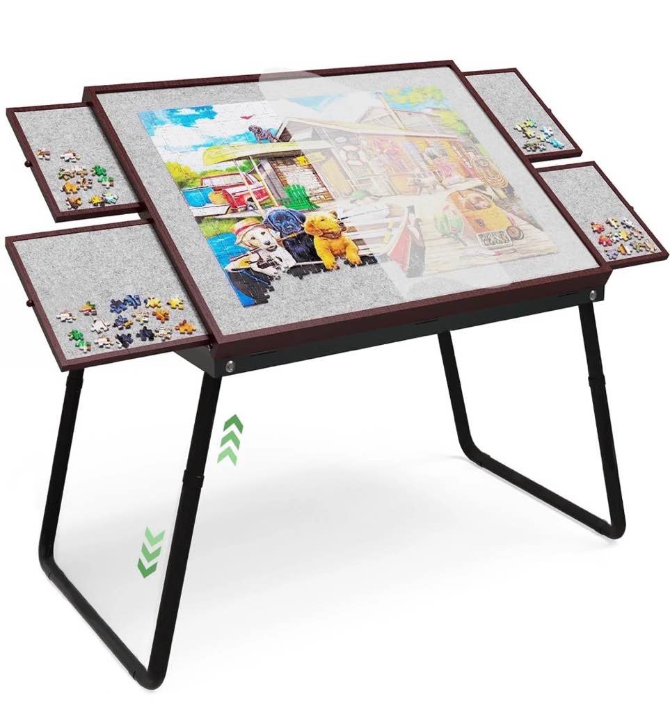 1500 pieces puzzle table with drawers, jigsaw puzzle board with cover, height adjustable puzzle table for adults, 35"x26"