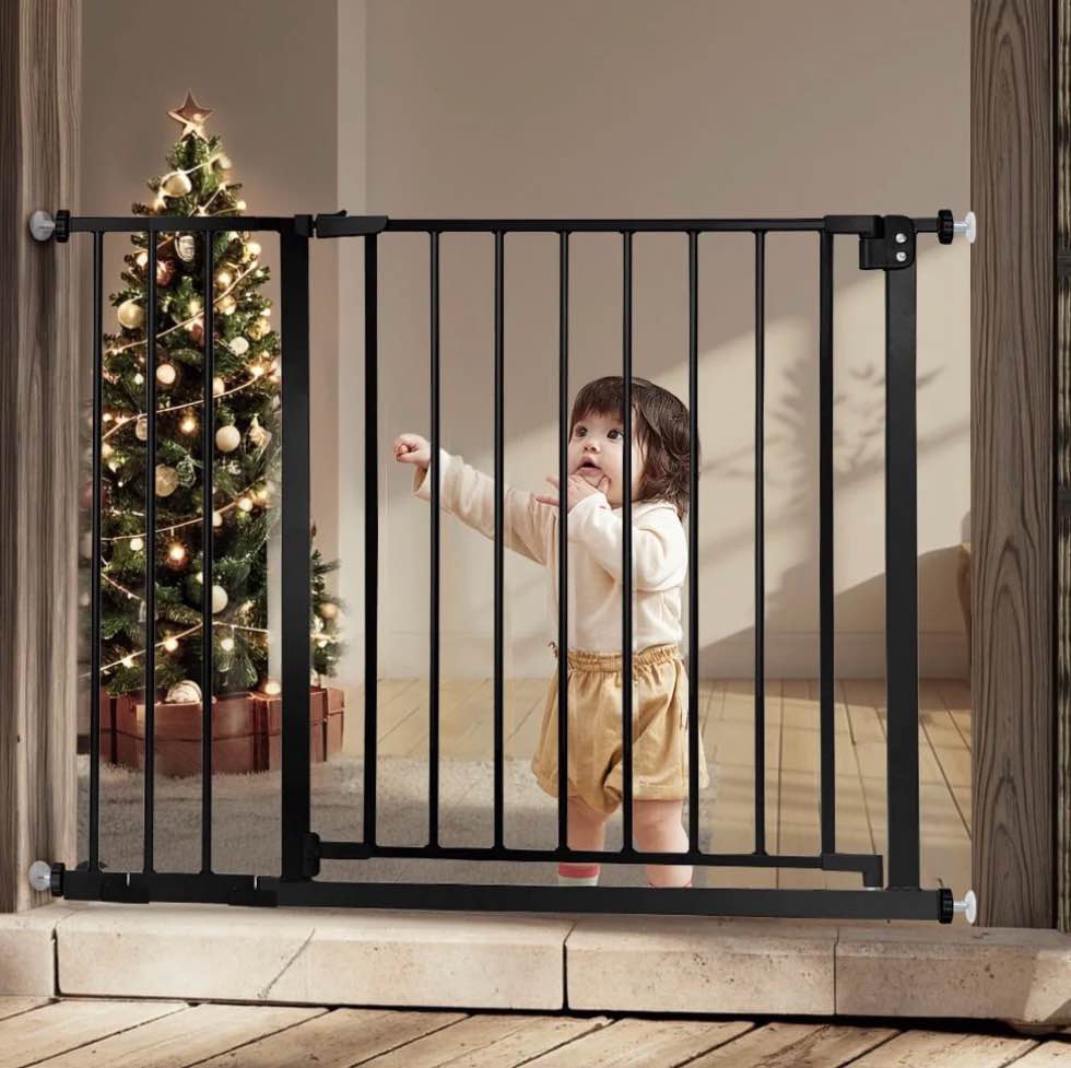 baby safety gate, baby gates for top stairs doorway, 29.5''- 40.5''wide pressure mount, black