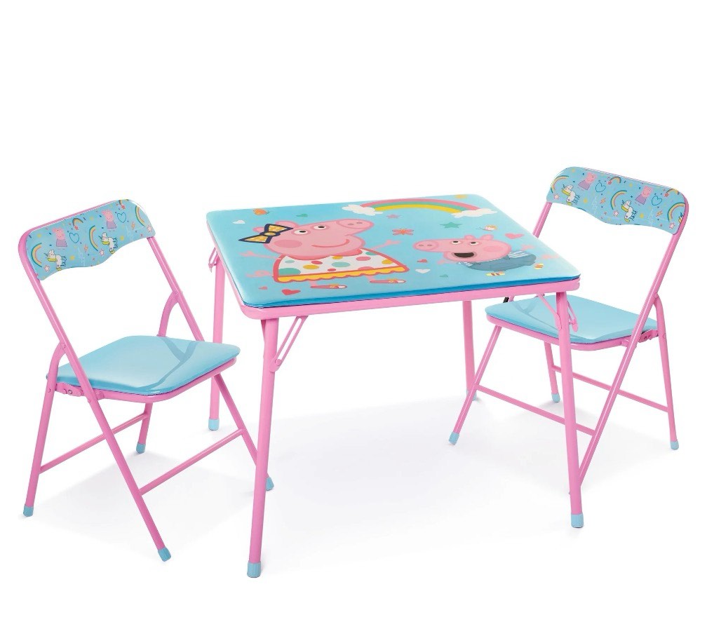 peppa pig kids erasable activity table includes 2 chairs with safety lock  non-skid rubber feet & padded seats