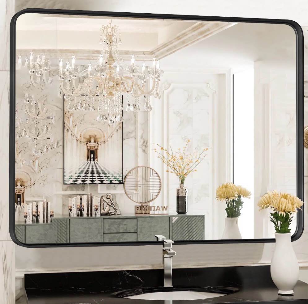 EDX Bathroom Mirror 40 x 30  Wall Mirror with Rectangular Metal Frame  Black
