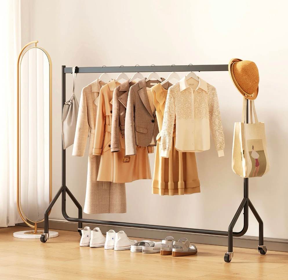 Nefoso Heavy Duty Clothes Rack with Wheels,Rolling Garment Clothing Rack for Display and Storage, Hanging Clothes,60"L x 18.4"W x 60"H(Black)