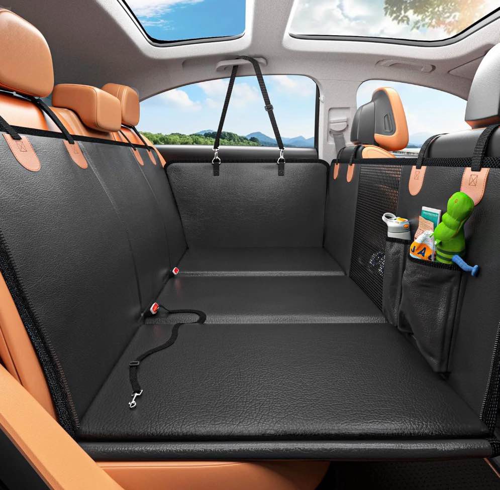 Back Seat Extender for Dogs - Waterproof Dog Car Seat Cover for Back Seat with Hard Bottom - 2024 Upgraded Material! Anti-Scratch! Safer! Easy to Use & Clean (Holds 400lbs)