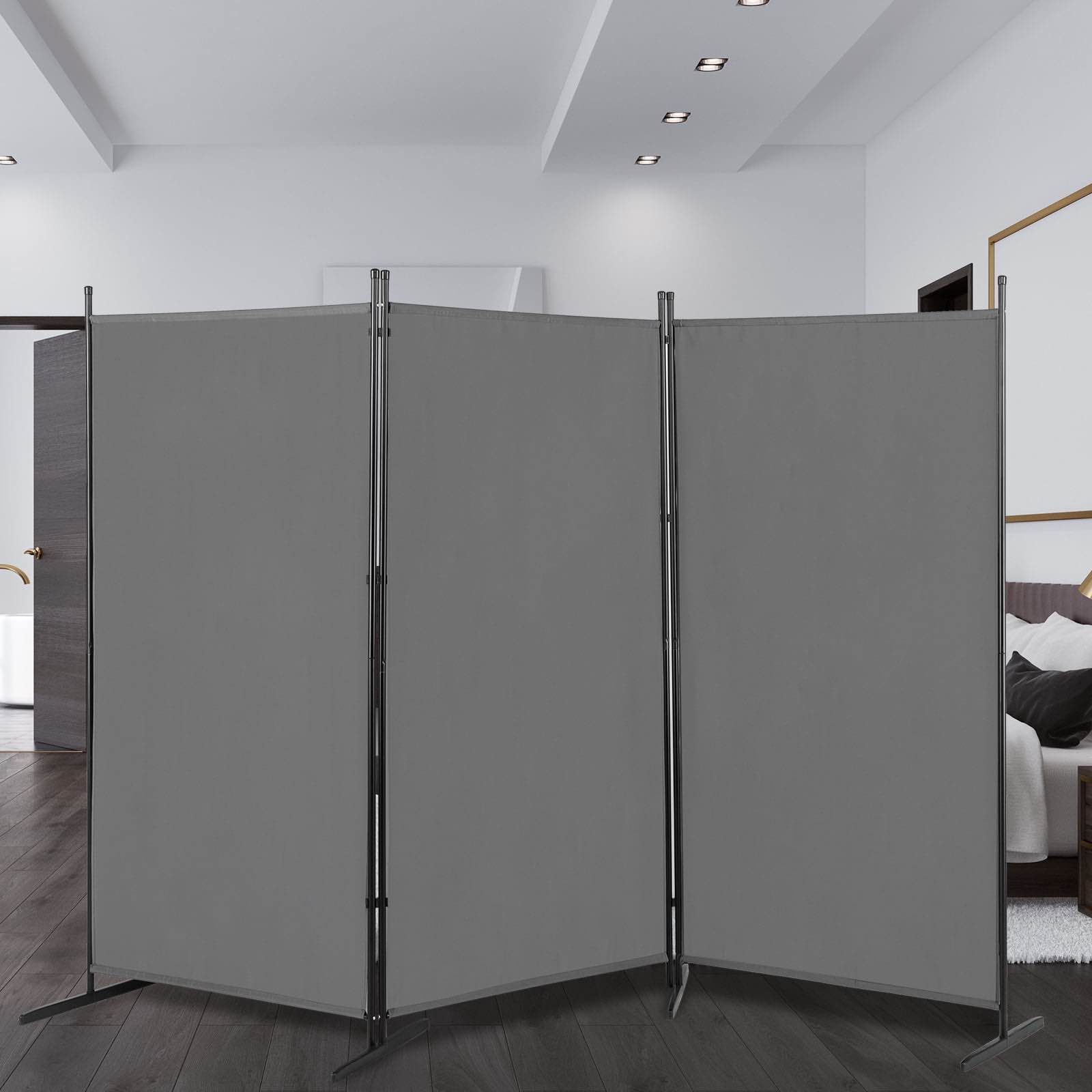 Ktaxon 3 Panel Folding Privacy Screen Portable Divider Folding Partition 6 FT Room Separator Freestanding Wall Gray