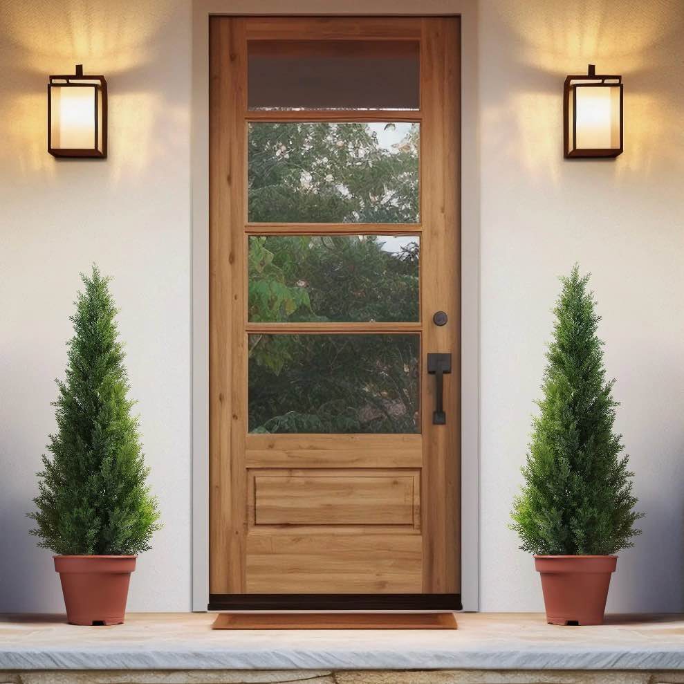 Artificial Cedar Tree 2 Pack 4 ft Outdoor Artificial Topiary Cedar Plants Fake Tree UV Rated Potted Tree for Perfect Housewarming Gift, Set of 2