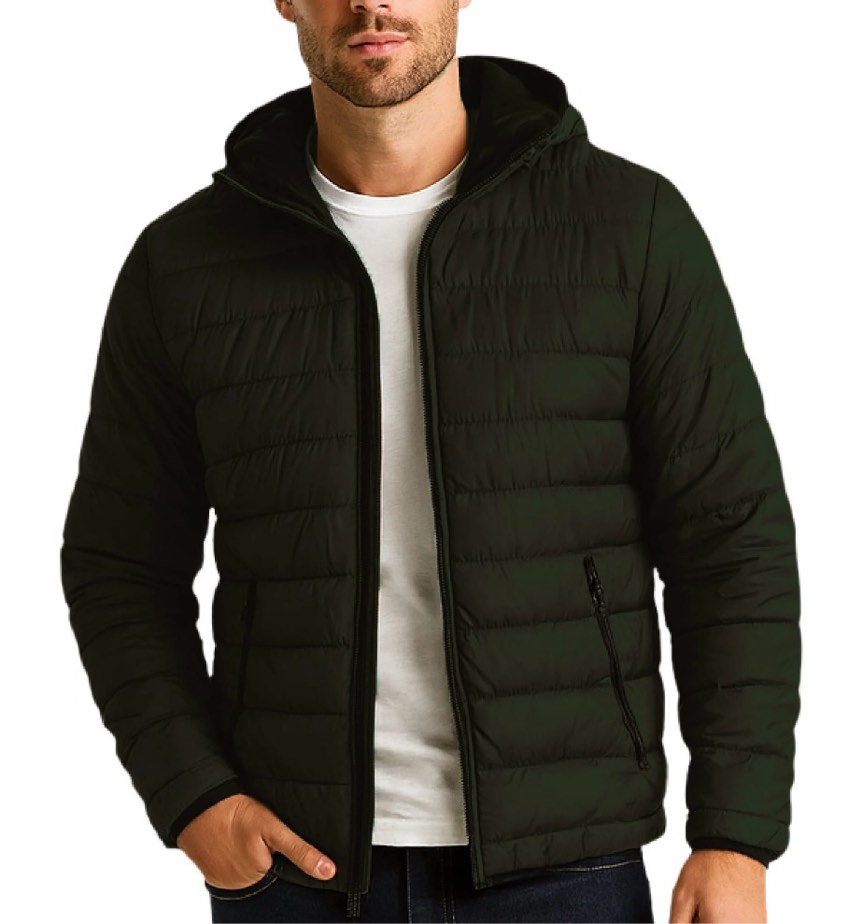 bass creek outfitters mens puffer jacket - waterproof zip up hooded lightweight jacket for men size m