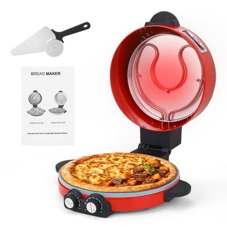 Pizza Oven 12 Visual Window Pizza Maker Machine 1800W Pizza Cooker for Kitchen Countertop Dual Temperature Control up to 440 Degrees Celsius Red