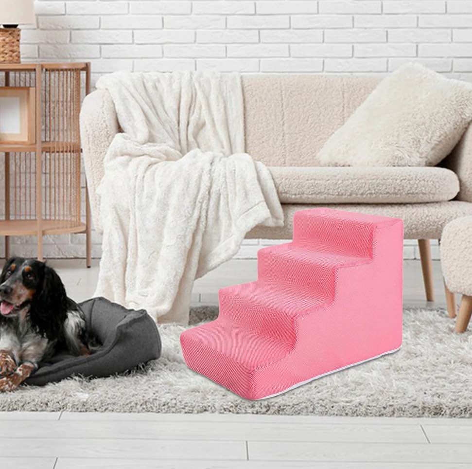 yuwenus pet stairs 4-step dog ramp for beds or couches non-slip 20 dog stairs for small medium dogs pink