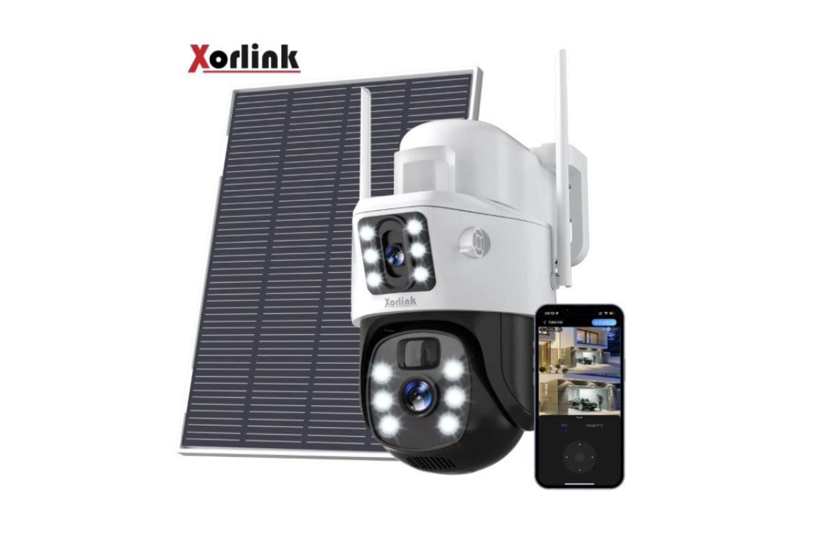 Xorlink 4K/8MP Solar Security Camera 360° View Wireless Outdoor Camera Waterproof PIR Detection Rechargeable Battery Powered Home Dual Lens Surveillance Camera with Color Night Vision 2-Way Audio