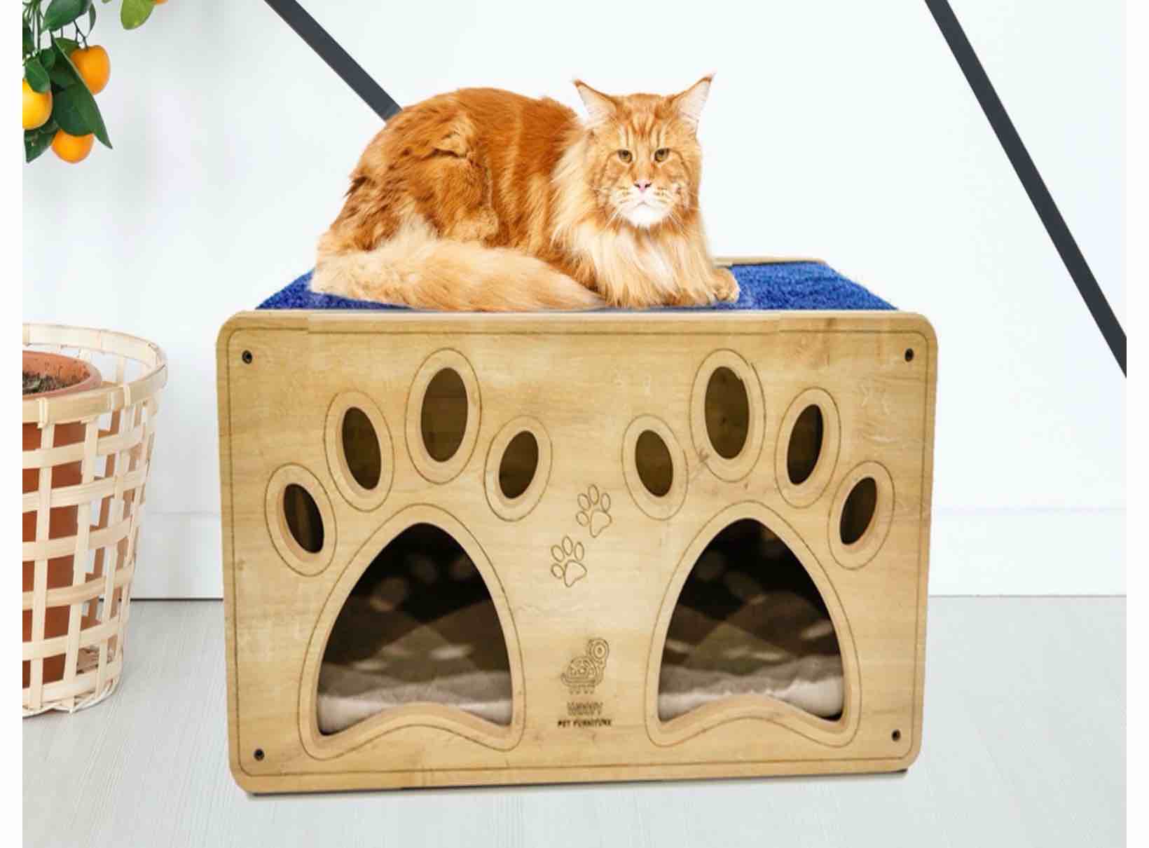 Luna Cat Furniture House and Scratcher, Stylish Multi-Level Bunk Bed for Cats with Durable Scratching Posts