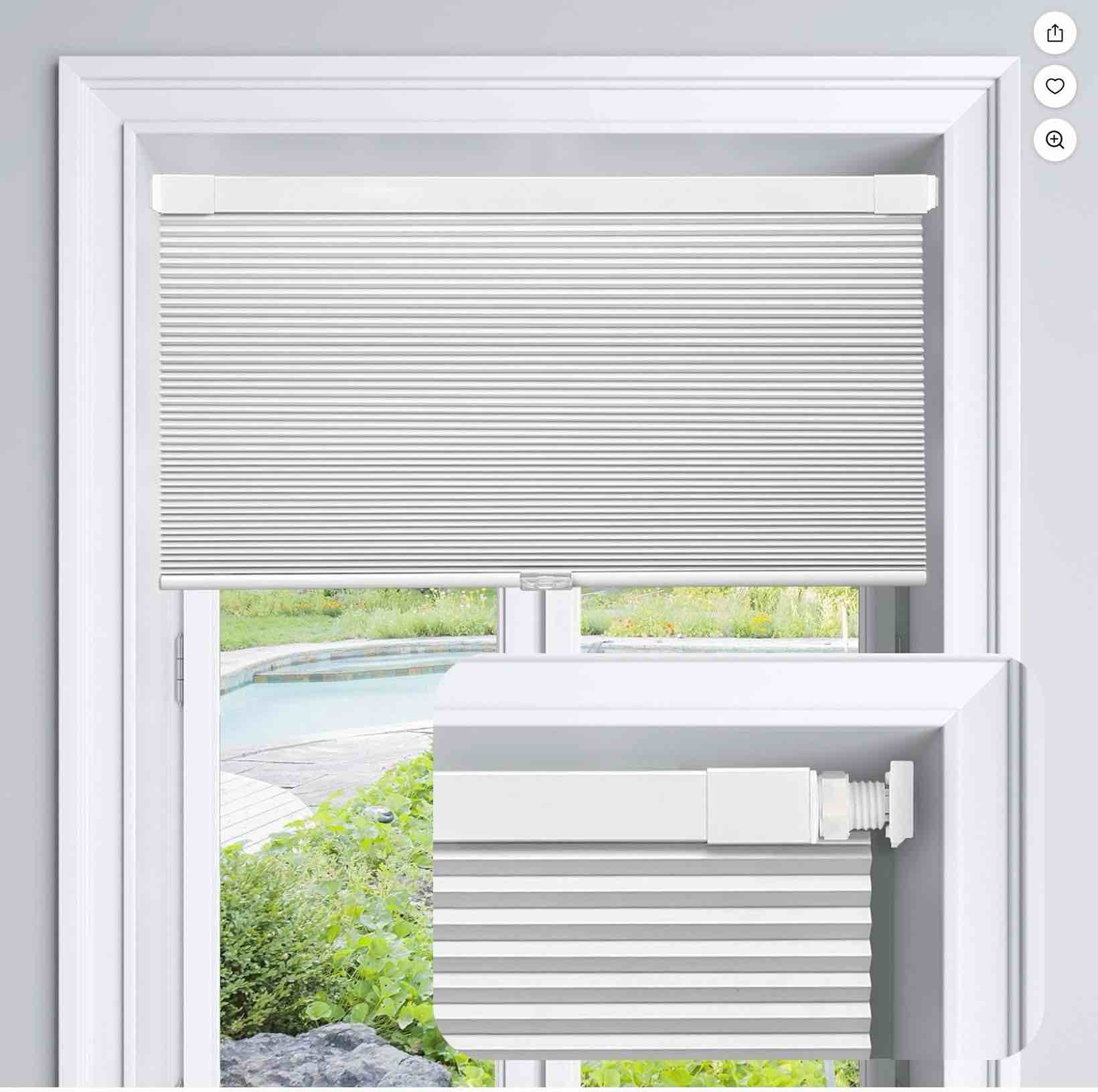 LazBlinds Cordless Cellular Shades No Tools No Drill Blackout Honeycomb Shades Pleated Blinds for Windows 34 W x 64 H Silver White